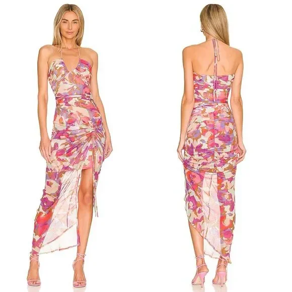 Nicholas Dresses | Nicholas X Revolve Maeve Ruched Halter Midi Dress, Nwt, Size 8 | Color: Pink/Purple | Size: 8 | Brandsdelux's Closet